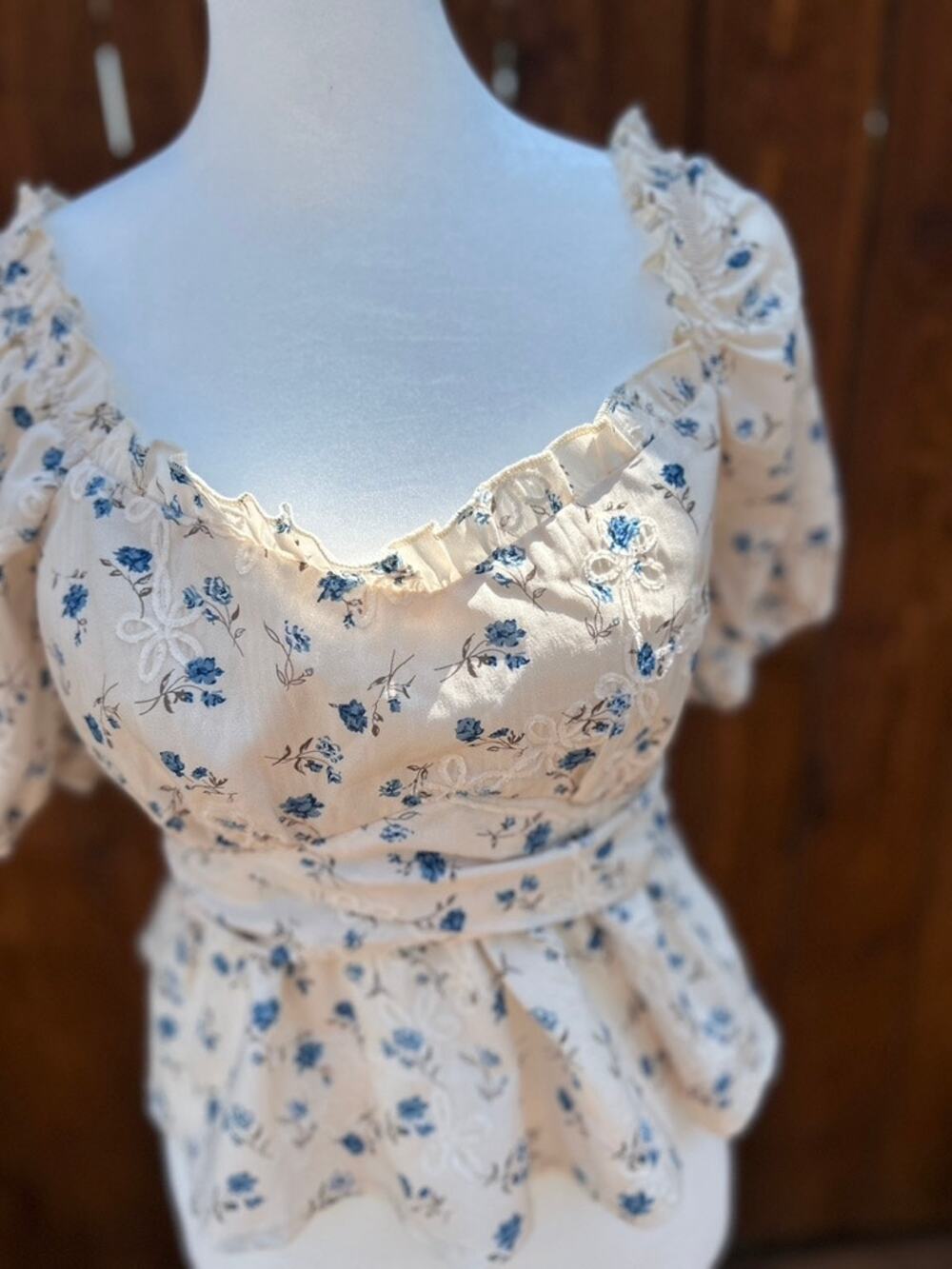 Altar'd State Floral Puff Sleeve Peplum Top Size S Cottagecore Boho Blouse